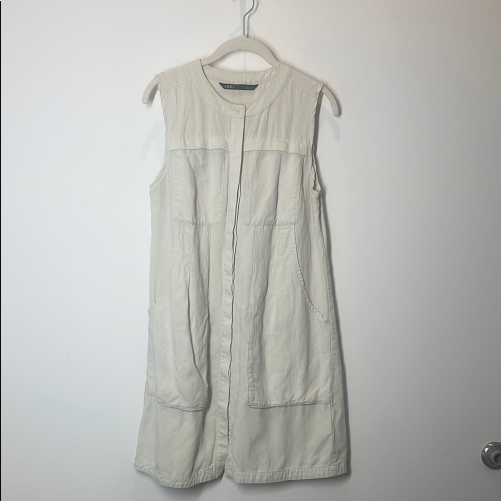 Nau Cream Button up Midi Dress with Front Pockets